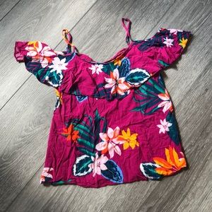 Old Navy Purple Floral Open Shoulder Tank Top
